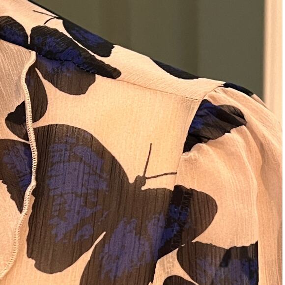 Butterfly Print Ruffle Blouse Romantic Sheer Long Sleeve Top - Picture 5 of 10